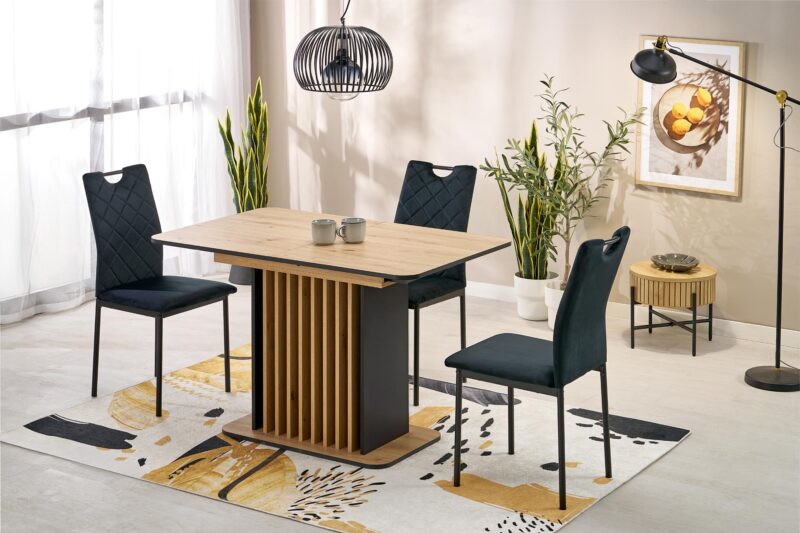 Pikendatav söögilaud NAVESSA – must / tamme imitatsioon