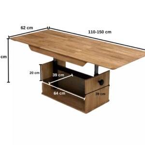Pikendatav diivanilaud reguleeritava kõrguse ja klaasriiuliga