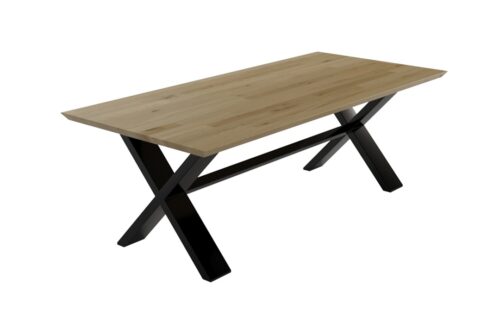 Tammest ja metallist söögilaud ristjalgadel