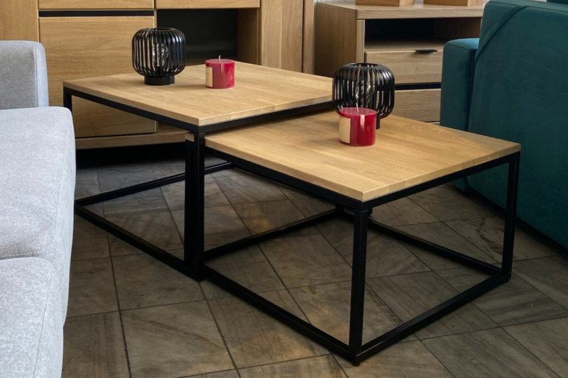 Diivanlaua komplekt KONGO tammepuidust ja metallist