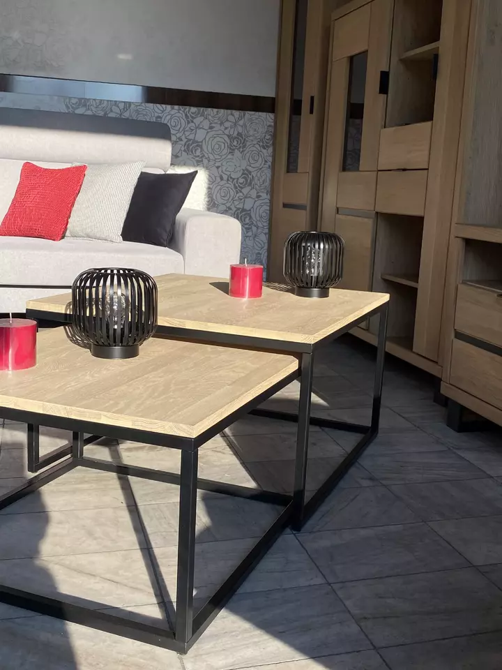 Diivanlaua komplekt KONGO tammepuidust ja metallist