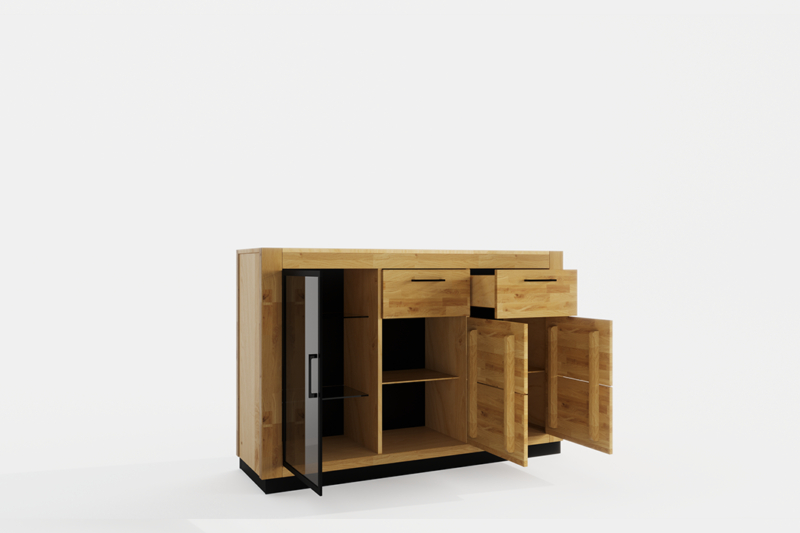 Tammepuidust kummut klaasiga NEOMI 03