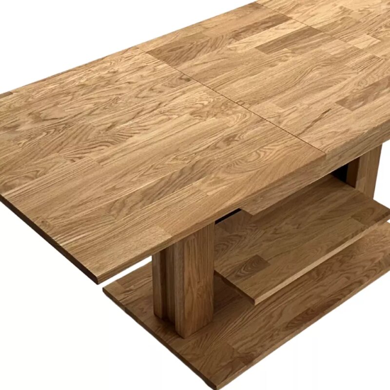 Pikendatav puidust diivanilaud riiuliga