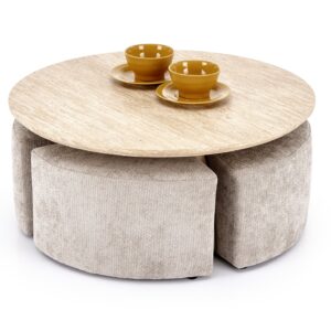 5905248139299_1 NUGAT diivanilaud koos poufidega, laud: travertiin, pouf: heledat halli