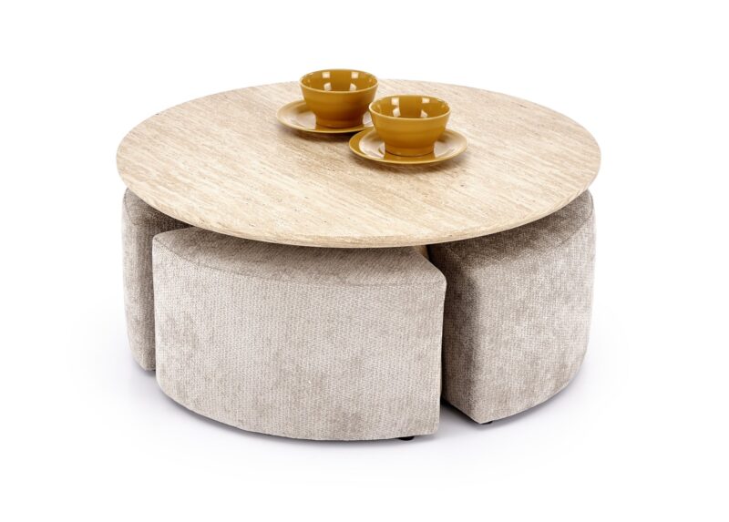 5905248139299_1 NUGAT diivanilaud koos poufidega, laud: travertiin, pouf: heledat halli
