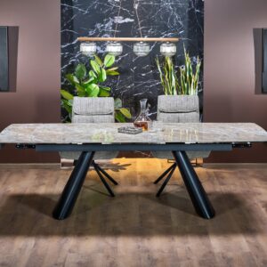 VINCE pikenduslaud pruun marmor / must