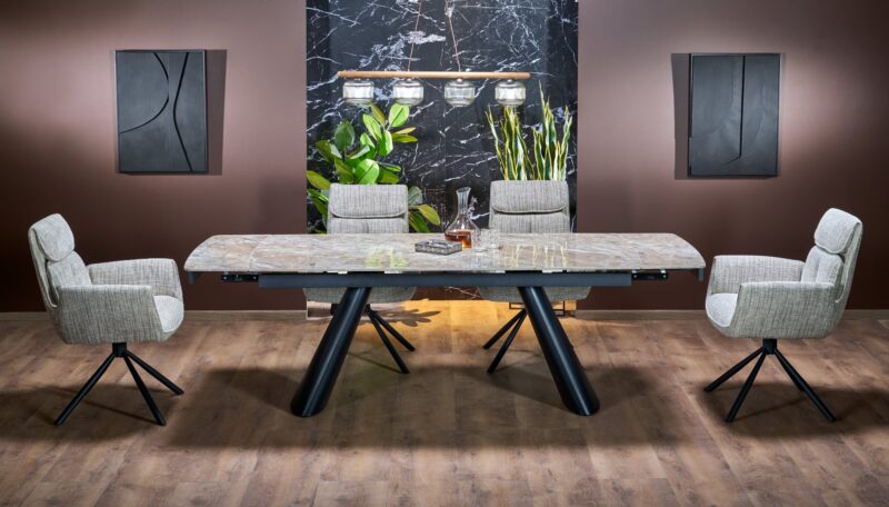 VINCE pikenduslaud pruun marmor / must