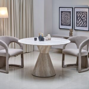 ABBOT ümmargune laud, hele travertiin