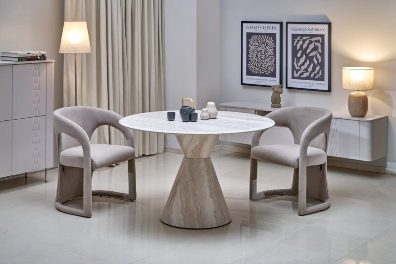 ABBOT ümmargune laud, hele travertiin