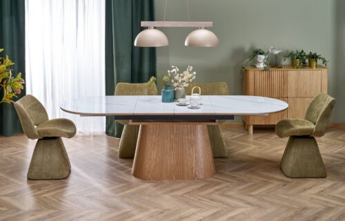 SIRIUS pikendatav laud, valge marmor / naturaalne