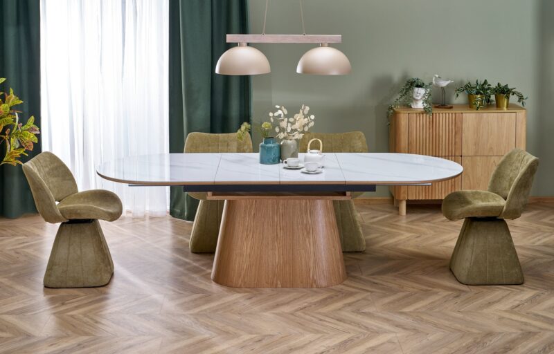 SIRIUS pikendatav laud, valge marmor / naturaalne